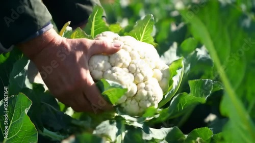 Hands harvesting fresh cauliflower