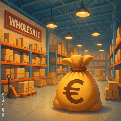 Euro Money Bag in Wholesale Warehouse with Shipping Boxes