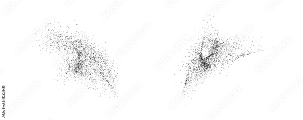 Fototapeta premium Black paint dust and splashes, coal dust effect, black ground pepper. Design element with grainy texture, abstract background with grainy noise pattern, vector, png. Ash, cinders.