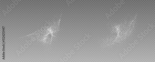 Christmas glowing bokeh confetti light and glitter texture overlay for your design. Frosting effect sugar png, salt and flour for baking, with powder white and isolated on transparent background.