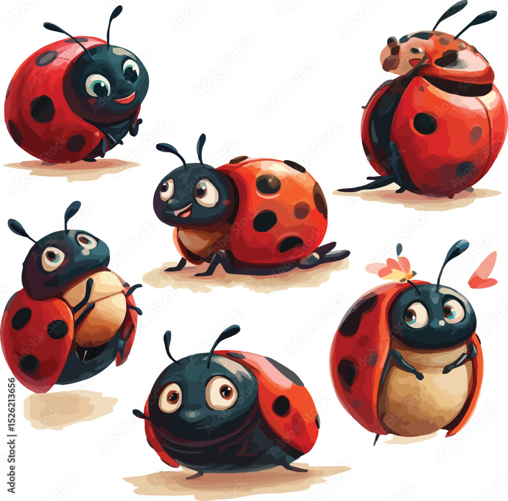 Fototapeta premium Ladybug 2D Cartoon Vector Mascot – Cute Insect Character for Kids, Stickers, and Branding