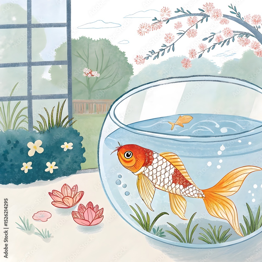 “Goldfish in a glass bowl surrounded by a peaceful Japanese garden with cherry blossoms.”
“Goldfish in a glass bowl surrounded by a peaceful Japanese garden with cherry blossoms.”