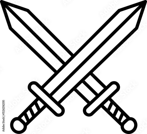 Crossed swords outlined in black for decorative or symbolic use  