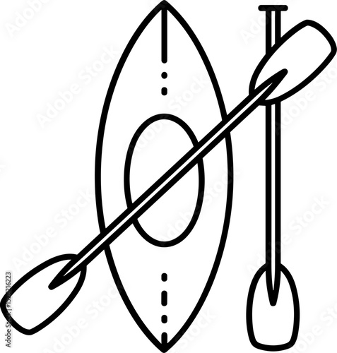 Kayak and paddle graphic illustration in minimalistic style  