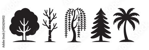 Trees icon set. Popular tree species collection.
