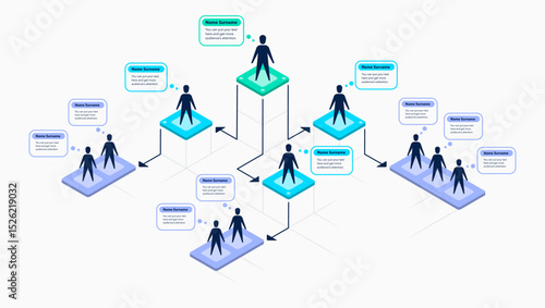 Isometric infographic for organization hierarchy structure. Flat template, can be used for your website or presentation.
