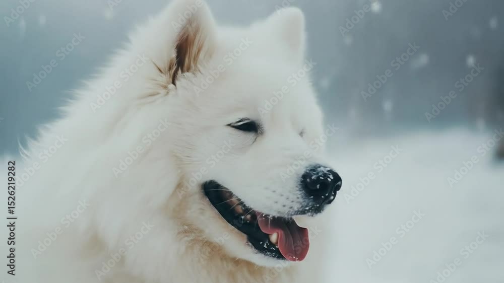 Samoyed Dog in Snowy Wonderland Samoyed Dog in Snowy Wonderland