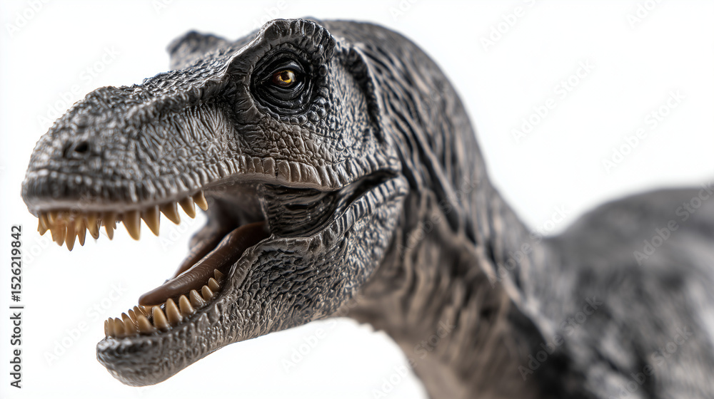 Obraz premium Fierce T-Rex figurine with sharp teeth, showcasing detailed texture. A glimpse into the prehistoric predator's dominance.