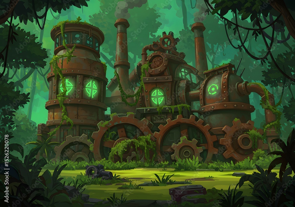 Fototapeta premium Overgrown Steam Machine in Jungle
