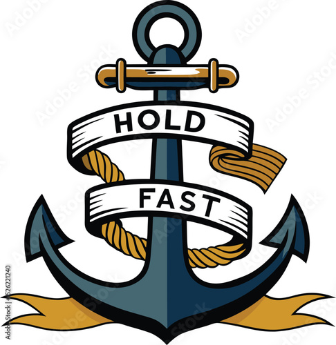 Classic anchor design with hold fast text nautical emblem navy symbol of stability and perseverance
