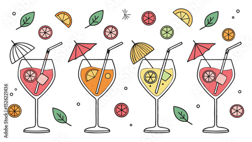 Refreshing drink illustrations cocktails juices and beverages