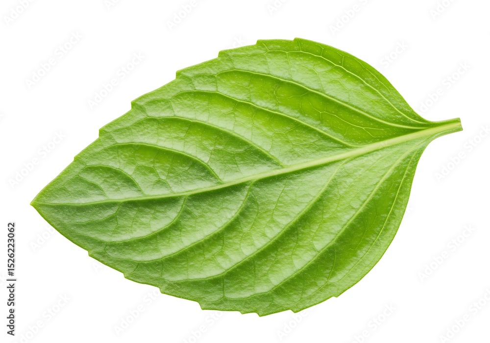 Obraz premium A single green leaf on a white background
