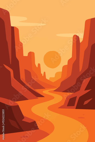 Abstract Illustration of a Serene Desert Landscape With Sunset