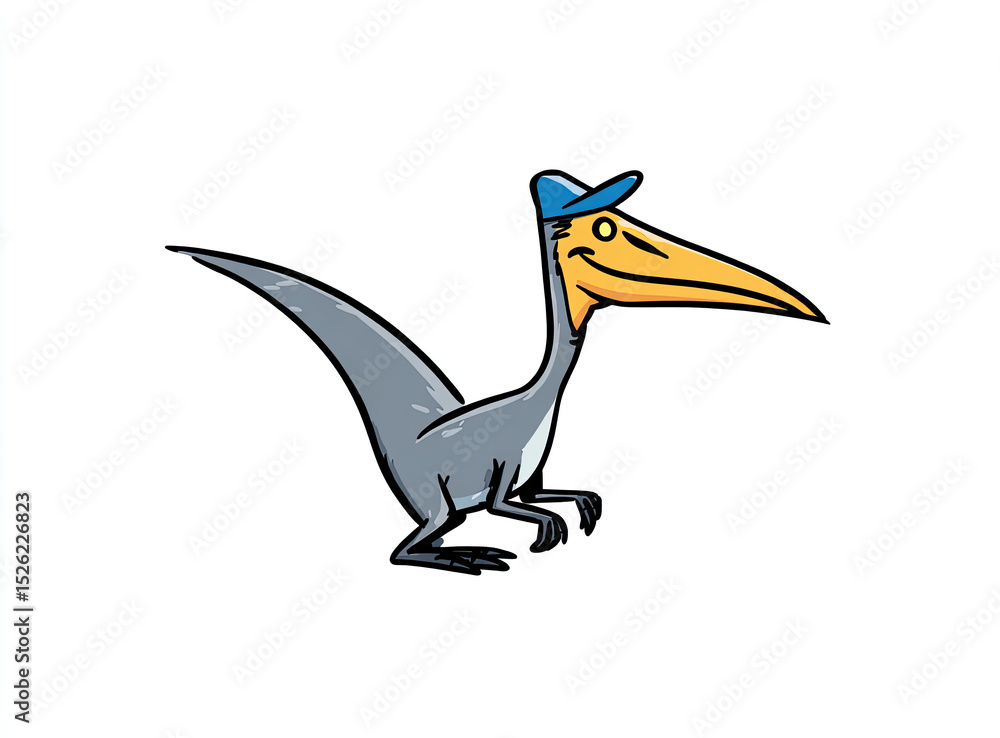Obraz premium Cartoon Pterodactyl Wearing a Blue Cap Smiling and Happy