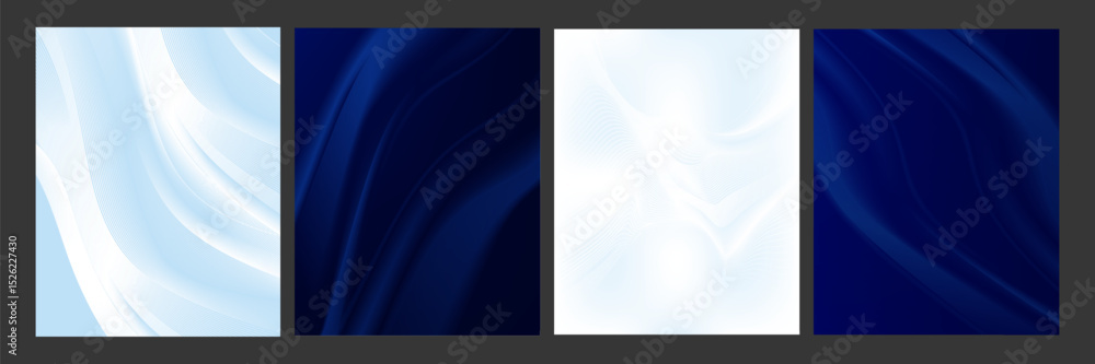 Naklejka premium Contemporary technology cover design set. Luxury background with blue line pattern (guilloche curves). Premium golden vector tech backdrop for business template, digital certificate, formal brochure