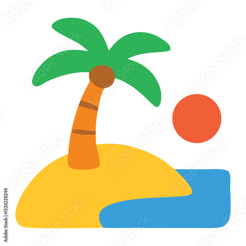 Island with setting sun suitable for travel brochures, vacation websites, or to evoke relaxation and escape themes in design projects.