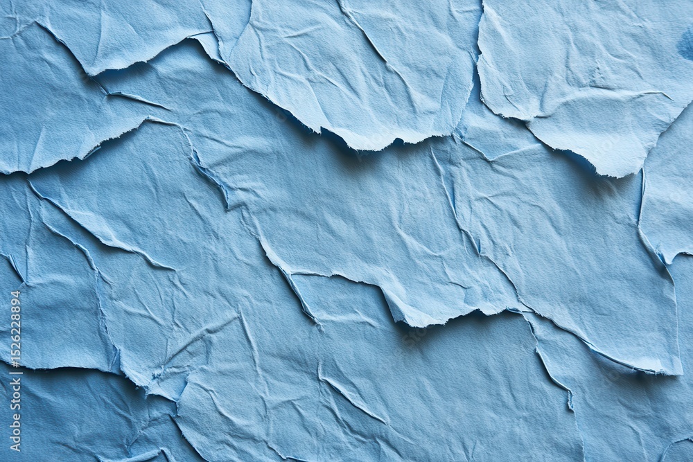 Fototapeta premium Blue Crumpled Paper Texture Background Ripped Grunge Design Vintage Style Abstract Light Blue art 