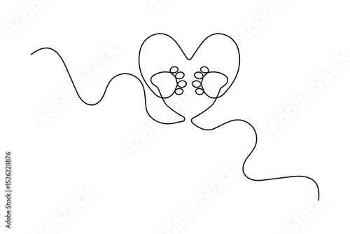 Dog and cat paw  continuous one line art drawing of pet footprint outline minimalist single line unique vector illustration