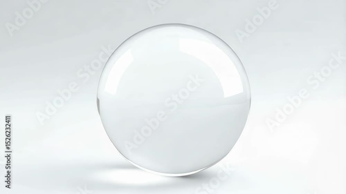 Elegant translucent glass sphere casting subtle shadow on plain white surface in studio setting, with ethereal look and feel.