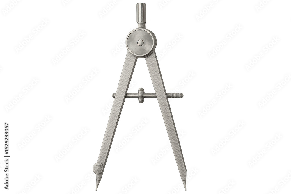 Metal compass extended, ready for precise drafting and geometric constructions, isolated on a transparent background Metal compass extended, ready for precise drafting and geometric constructions, isolated on a transparent background