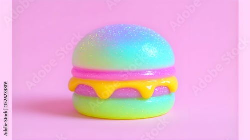 Colorful squishy toy resembling a hamburger on a pink background, perfect for stress relief and sensory play for all ages