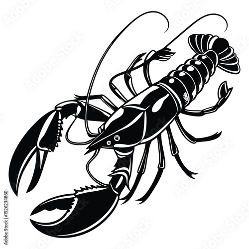 White isolated vector illustration of a red crayfish or lobster with prominent claws