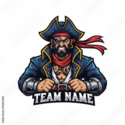 A Fierce Cybernetic Pirate Captain Mascot Vector Illustration Design for E-sports Gaming Team Logo Design Creation