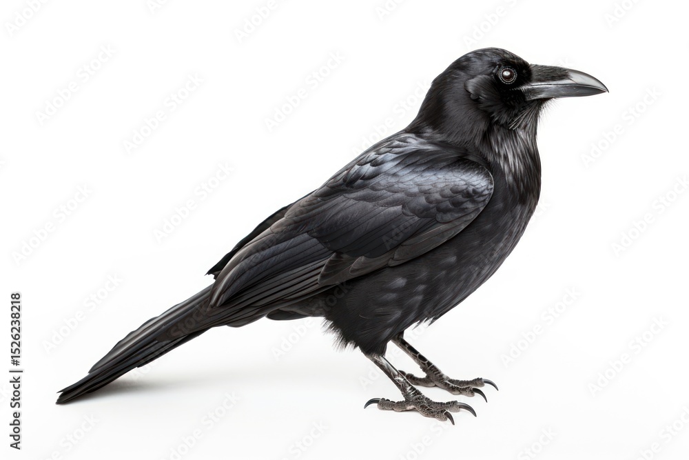 Fototapeta premium Raven blackbird animal white background.