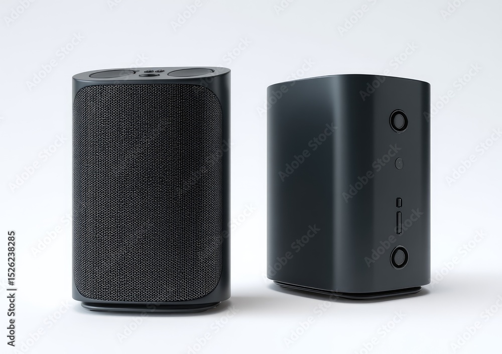 Obraz premium Black wireless speaker on a white background