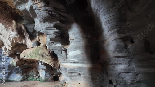 Beautiful scenery inside a cave in Thailand. This cave is formed by layering rocks with beautiful patterns and colors. Blue Cave