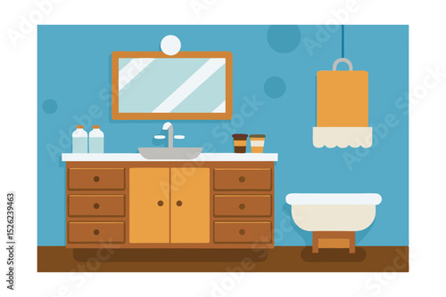 Cozy Bathroom Interior Design Modern Vanity, Bathtub, and Decor