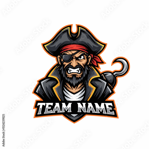 A Pirate E-Sports Team Logo Design With a Fierce Expression and a Hook Ready for the Game