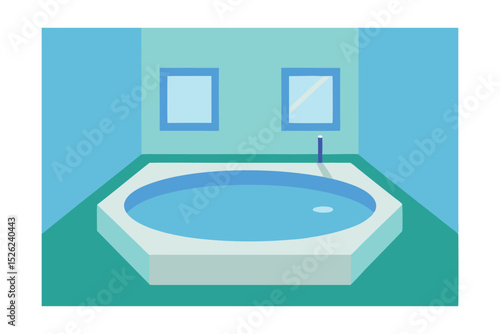 Relaxing Octagonal Hot Tub Design Modern Bathroom Spa Illustration