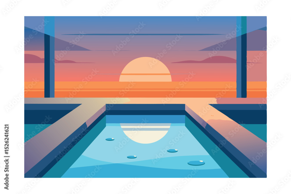 Fototapeta premium Serene Sunset Infinity Pool and Ocean View Illustration