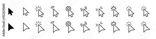 Computer mouse click cursor gray arrow icons set and loading icons. Cursor icon. Vector illustration. Mouse click cursor collection.