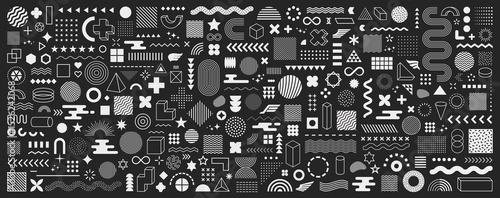 Set of geometric shapes. Memphis design, retro elements for web, vintage, advertisement, commercial banner, poster, leaflet, billboard, sale. Collection trendy halftone vector geometric shapes.