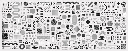 Set of geometric shapes. Memphis design, retro elements for web, vintage, advertisement, commercial banner, poster, leaflet, billboard, sale. Collection trendy halftone vector geometric shapes.