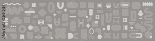 Abstract brutal shapes geometric. Memphis design, retro elements for web, vintage, advertisement, commercial banner, poster, leaflet, billboard, sale. Collection trendy halftone.