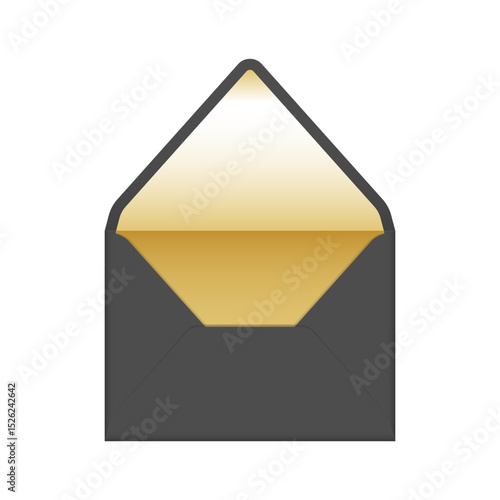 Black open envelope with gold liner mockup template. Euro flap luxury mailing envelope for wedding, invitations, graduation, birthday, party and more. Ready to use for your design or business.