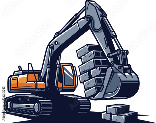 Excavator Lifting Cement Blocks Logo Design
