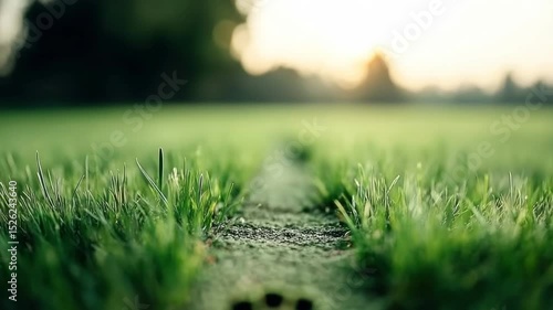 Wallpaper Mural Paw print on a fresh green grass path at sunset in nature setting Torontodigital.ca