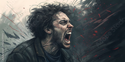 Abstract dark portrait of a manic episode, intense expression