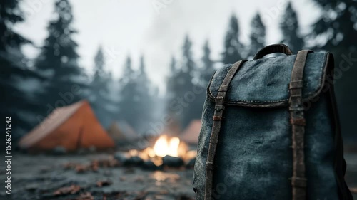 Wallpaper Mural Campfire Evening with Backpack in Forest Setting at Dusk Torontodigital.ca