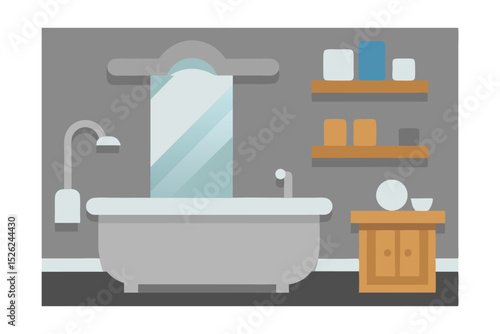 Relaxing Bathroom Design Modern Bathtub and Stylish Shelving for a Serene Space