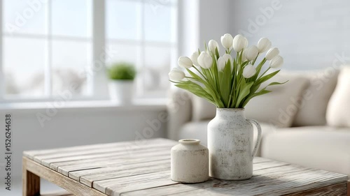 Wallpaper Mural Modern Living Room with Fresh Flower Arrangement on Table Torontodigital.ca