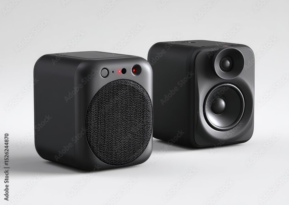Obraz premium Black wireless speaker on a white background