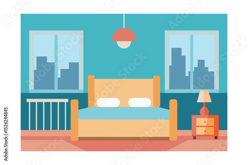 Modern Bedroom Design City View, Peaceful Retreat, Cozy Interior