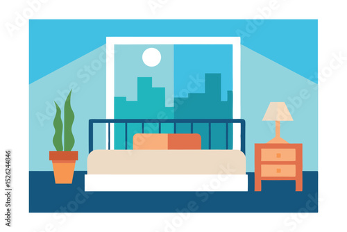 Serene City View Bedroom Night and Day Peaceful Interior Design
