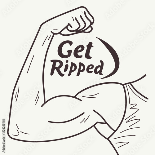 Line Art Illustration Muscular Arm Flexing with the Words Get Ripped
