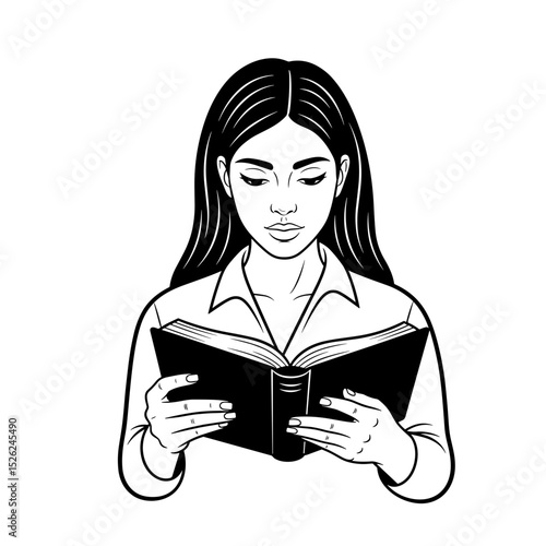 Latina girl reading a Bible attentively, thoughtful expression, showcasing faith and reflection